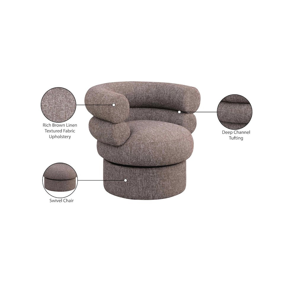 Valentina Brown Linen Textured Fabric Accent Swivel Chair