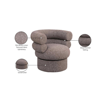 Valentina Brown Linen Textured Fabric Accent Swivel Chair