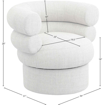 Valentina Cream Linen Textured Fabric Accent Swivel Chair