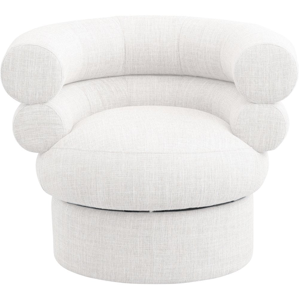 Valentina Cream Linen Textured Fabric Accent Swivel Chair