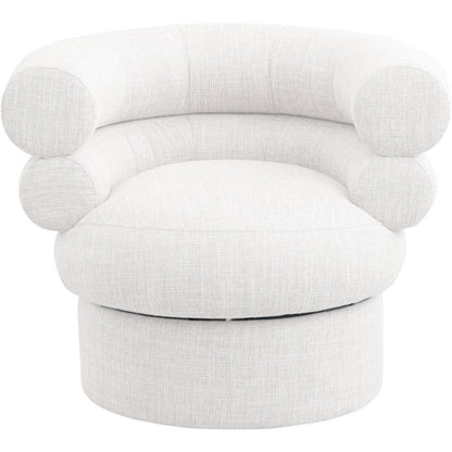 Valentina Cream Linen Textured Fabric Accent Swivel Chair