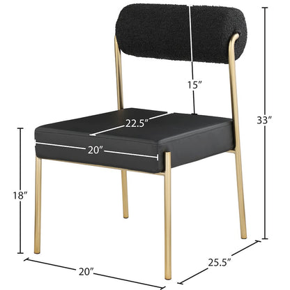 Carly Black Vegan Leather Seat / Boucle Fabric Back Dining Chair, Set of 2