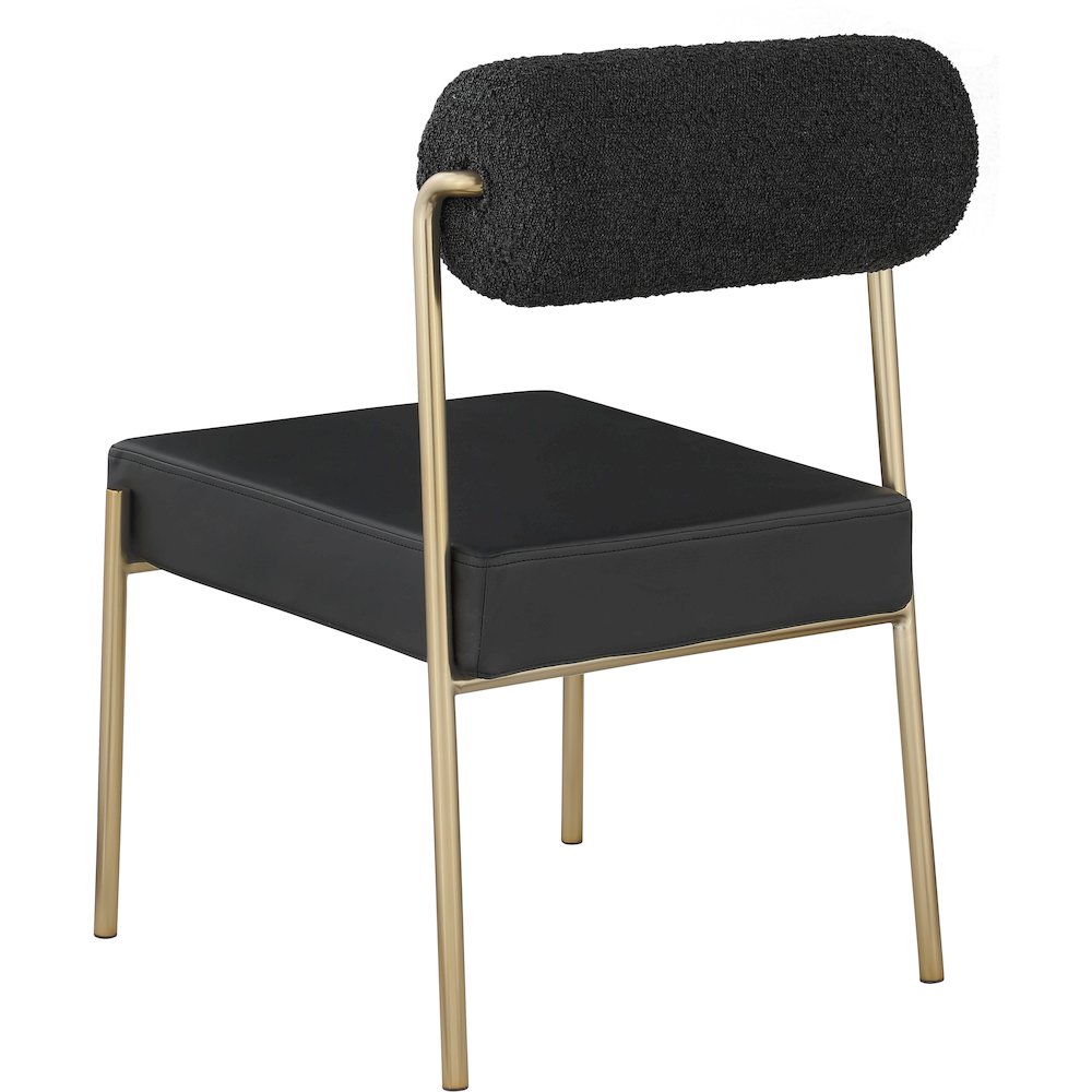 Carly Black Vegan Leather Seat / Boucle Fabric Back Dining Chair, Set of 2