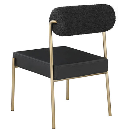 Carly Black Vegan Leather Seat / Boucle Fabric Back Dining Chair, Set of 2
