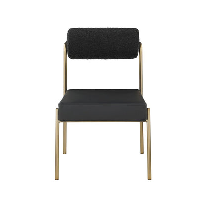Carly Black Vegan Leather Seat / Boucle Fabric Back Dining Chair, Set of 2