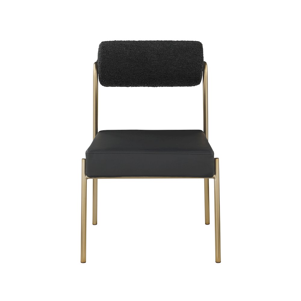 Carly Black Vegan Leather Seat / Boucle Fabric Back Dining Chair, Set of 2