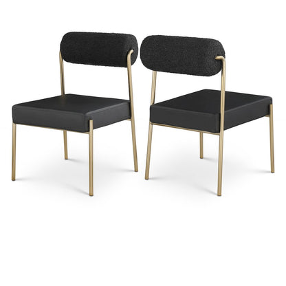 Carly Black Vegan Leather Seat / Boucle Fabric Back Dining Chair, Set of 2