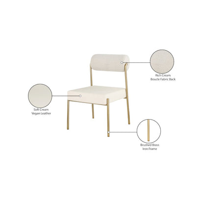Carly Cream Vegan Leather Seat / Boucle Fabric Back Dining Chair, Set of 2