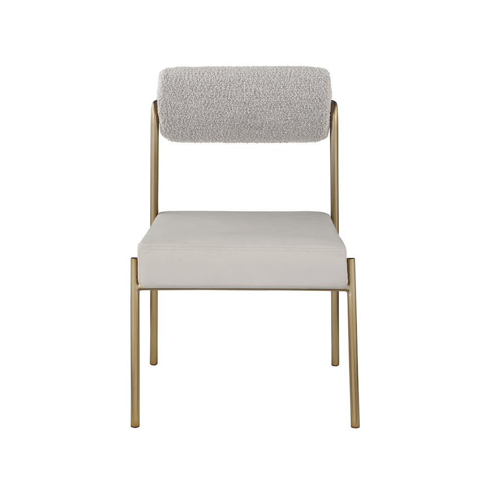 Carly Taupe Vegan Leather Seat / Boucle Fabric Back Dining Chair, Set of 2