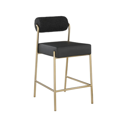 Carly Black Vegan Leather Seat / Boucle Fabric Back Counter Stool