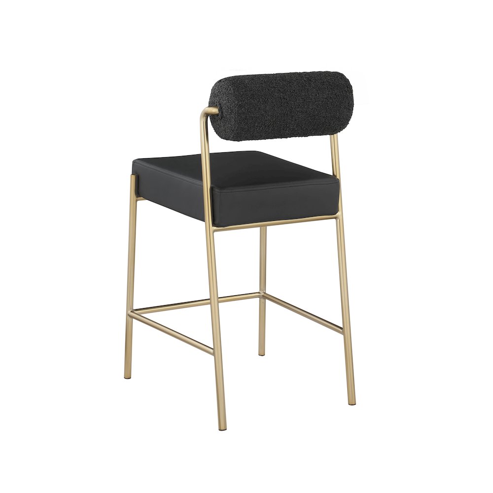 Carly Black Vegan Leather Seat / Boucle Fabric Back Counter Stool
