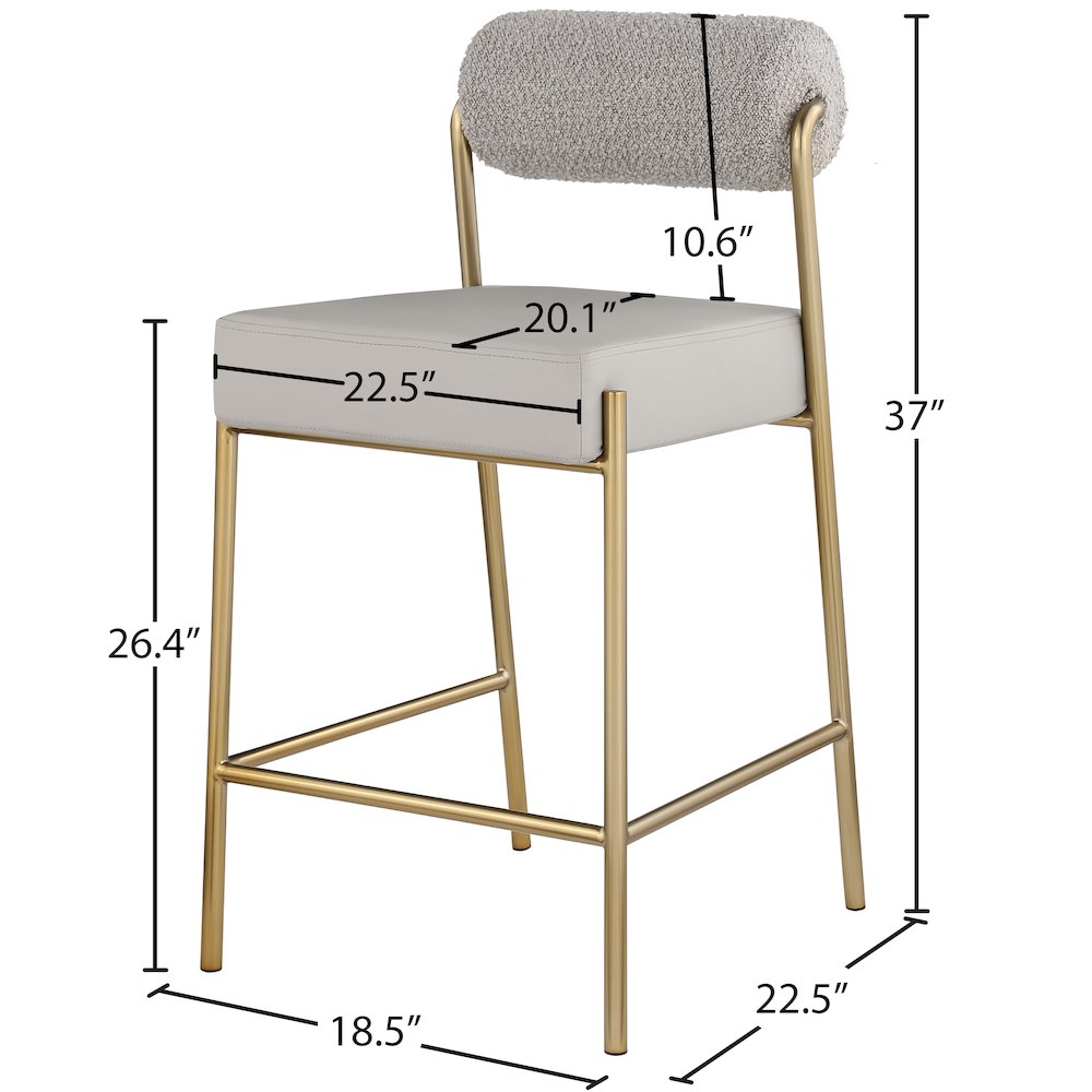 Carly Taupe Vegan Leather Seat / Boucle Fabric Back Counter Stool