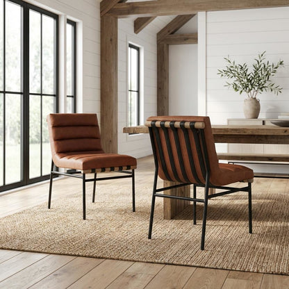 Black Vegan Leather Dining Chairs, Set of 2 with Contemporary Design