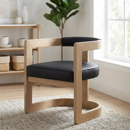 Dining Chair Neutral Wire Brush with Vegan Leather Seat and Contemporary Design