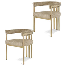 Velvet Dining Chairs with Brushed Brass Iron Legs, Beige Velvet, Set of 2