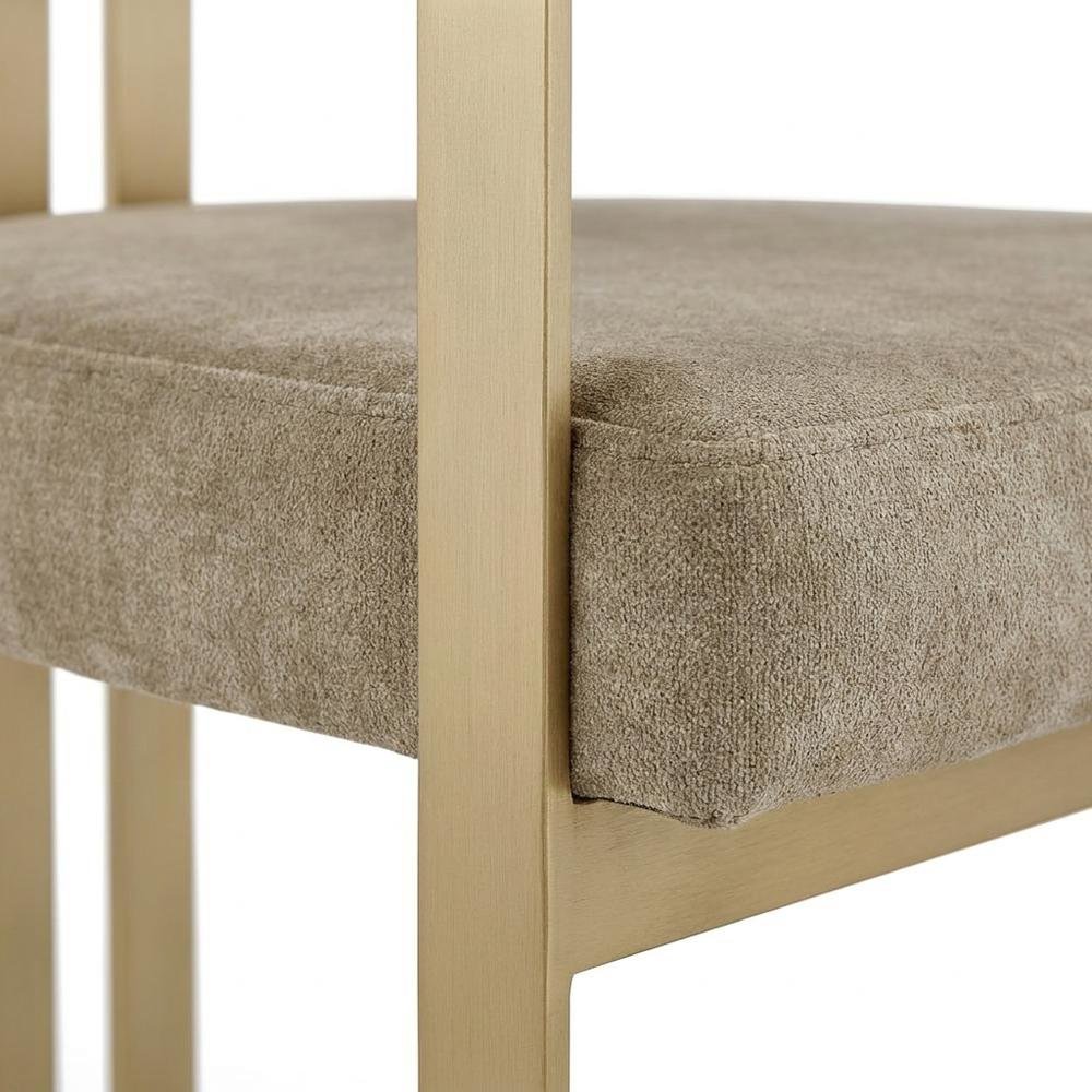 Velvet Dining Chairs with Brushed Brass Iron Legs, Beige Velvet, Set of 2
