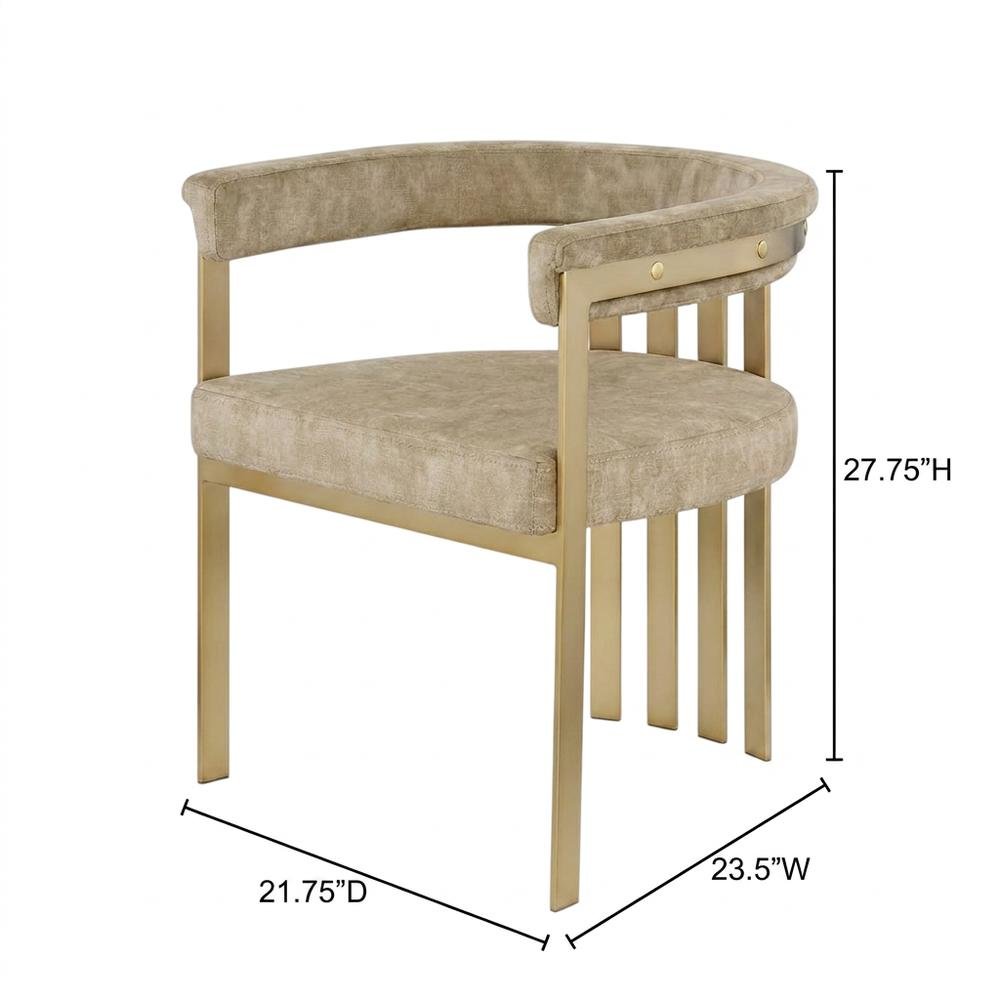 Velvet Dining Chairs with Brushed Brass Iron Legs, Beige Velvet, Set of 2