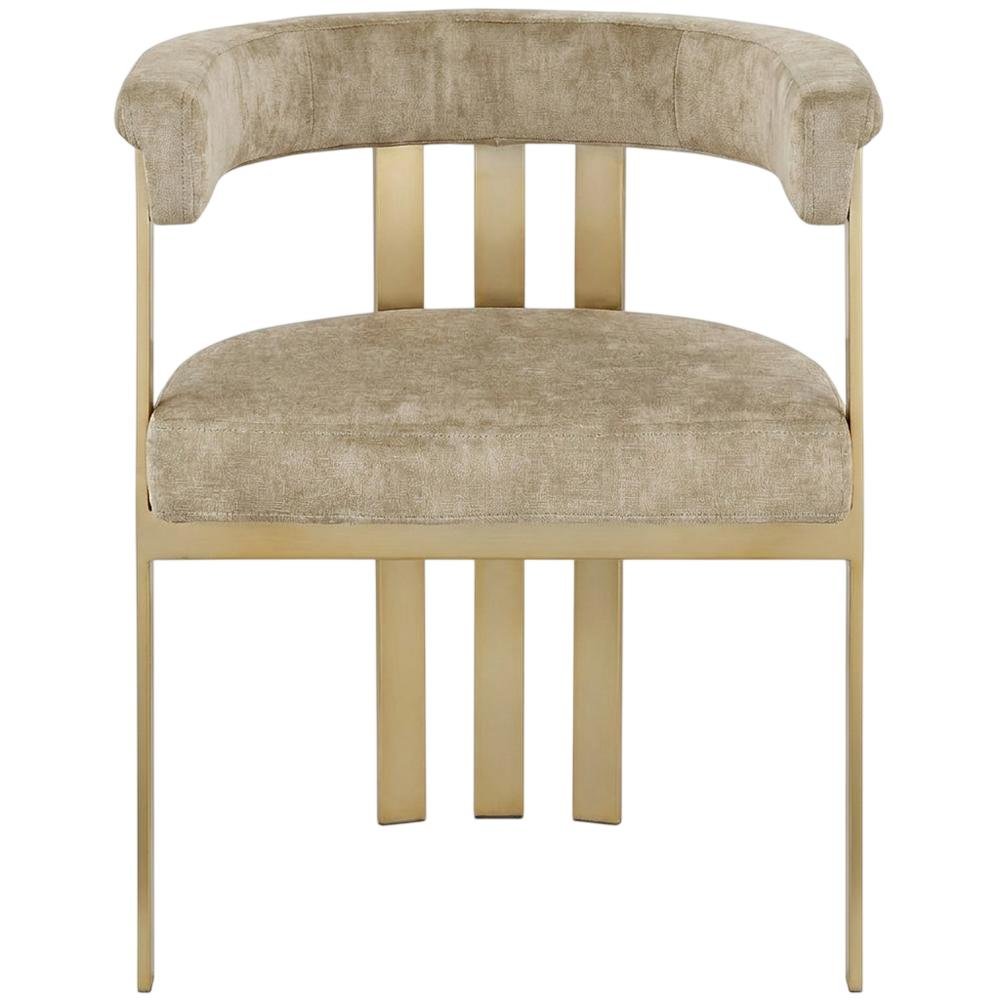 Velvet Dining Chairs with Brushed Brass Iron Legs, Beige Velvet, Set of 2