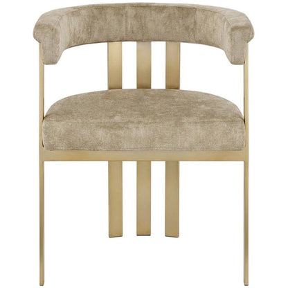 Velvet Dining Chairs with Brushed Brass Iron Legs, Beige Velvet, Set of 2