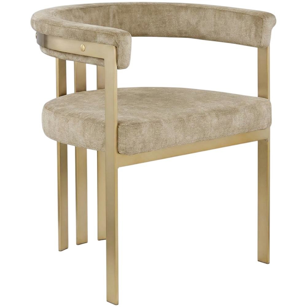 Velvet Dining Chairs with Brushed Brass Iron Legs, Beige Velvet, Set of 2