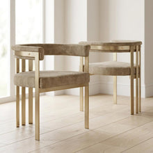 Velvet Dining Chairs with Brushed Brass Iron Legs, Beige Velvet, Set of 2