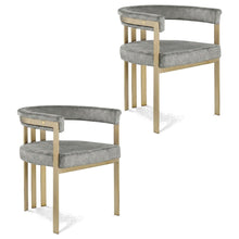 Velvet Dining Chairs with Brushed Brass Iron Legs, Grey Velvet, Set of 2