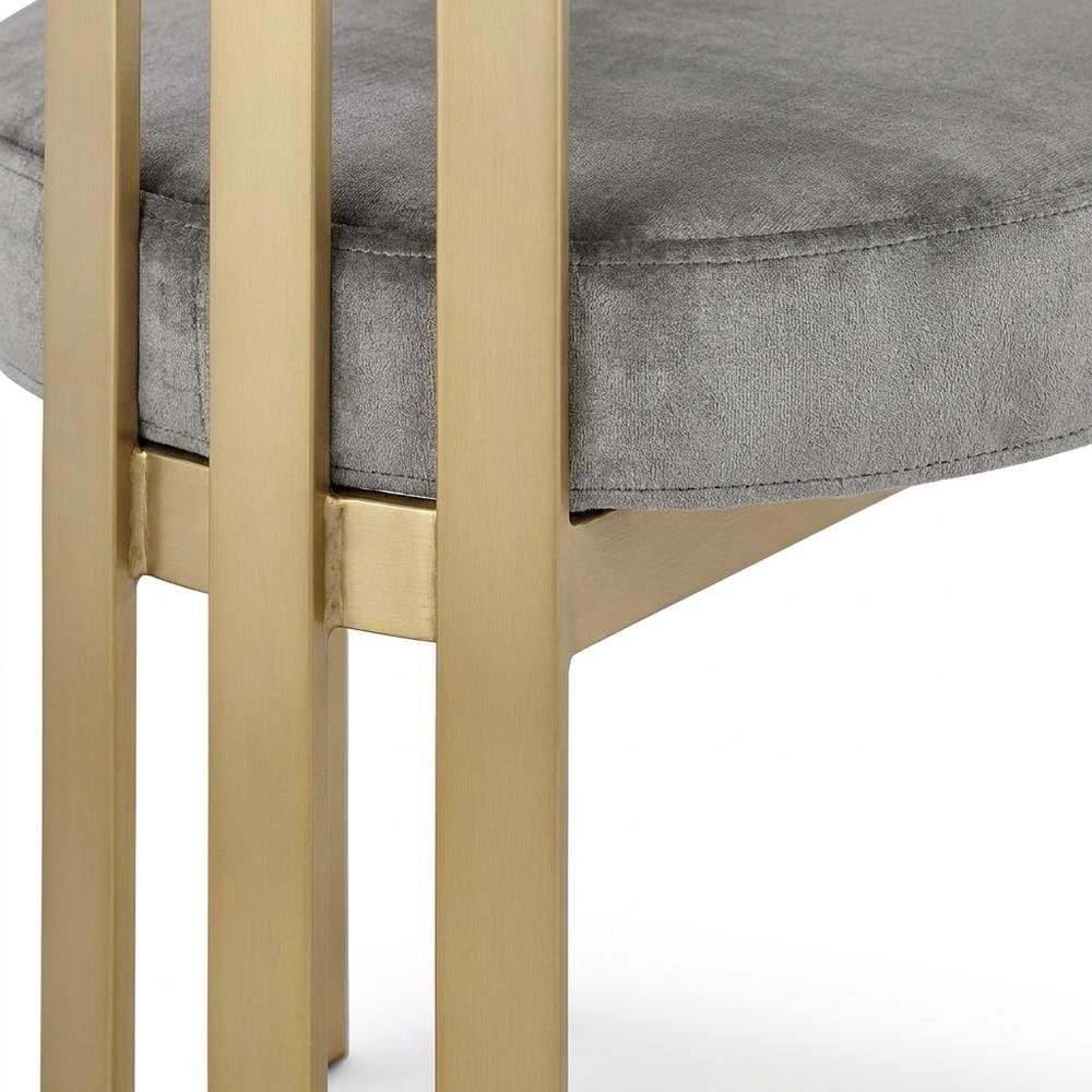 Velvet Dining Chairs with Brushed Brass Iron Legs, Grey Velvet, Set of 2