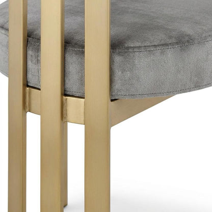 Velvet Dining Chairs with Brushed Brass Iron Legs, Grey Velvet, Set of 2