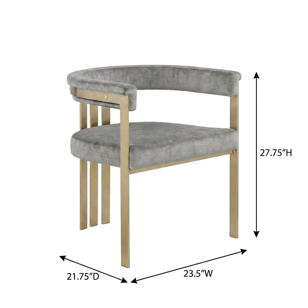 Velvet Dining Chairs with Brushed Brass Iron Legs, Grey Velvet, Set of 2