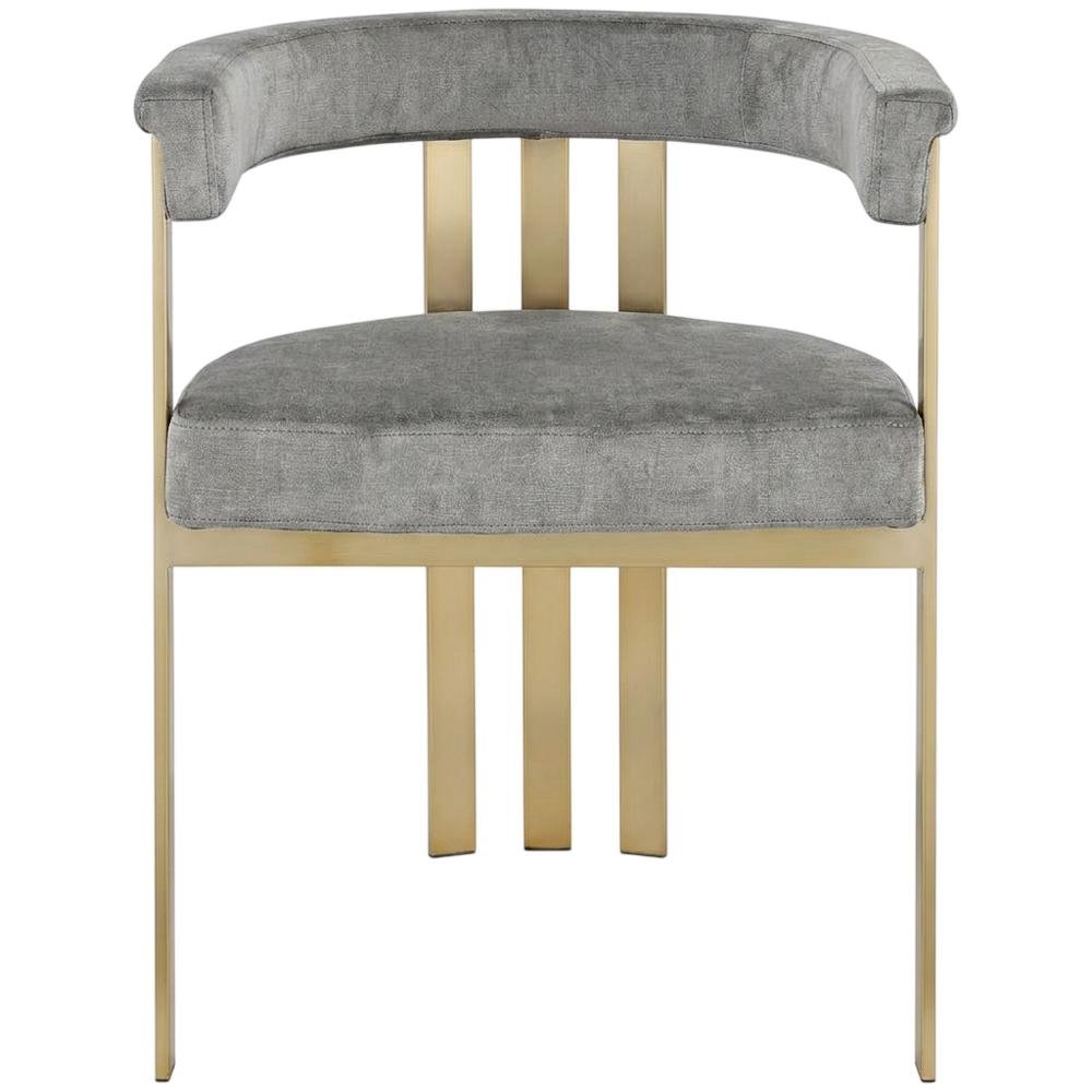 Velvet Dining Chairs with Brushed Brass Iron Legs, Grey Velvet, Set of 2