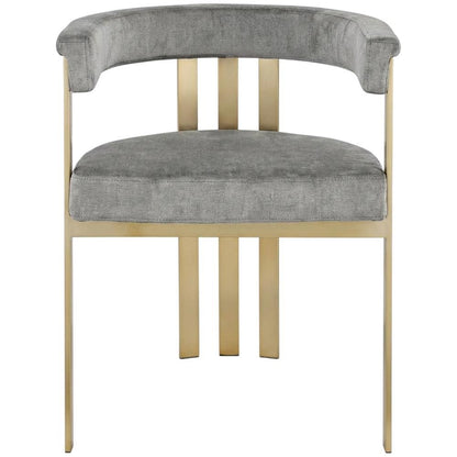 Velvet Dining Chairs with Brushed Brass Iron Legs, Grey Velvet, Set of 2
