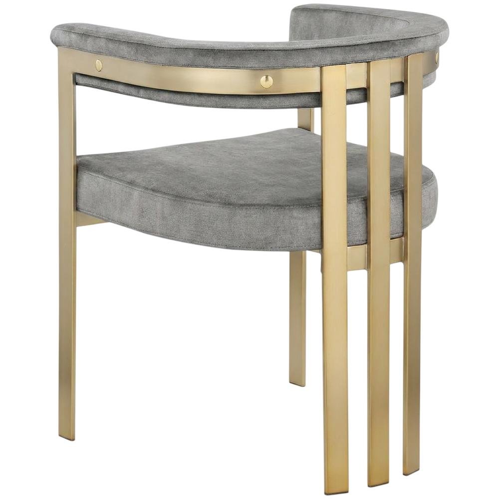 Velvet Dining Chairs with Brushed Brass Iron Legs, Grey Velvet, Set of 2