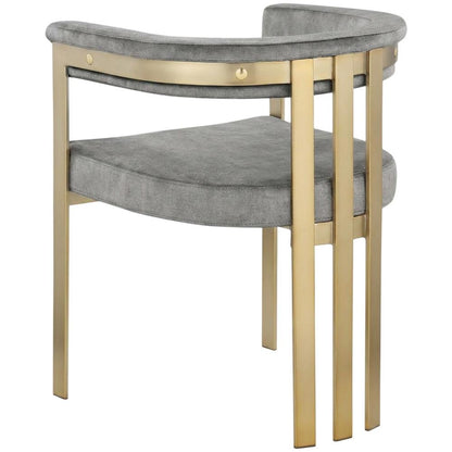Velvet Dining Chairs with Brushed Brass Iron Legs, Grey Velvet, Set of 2