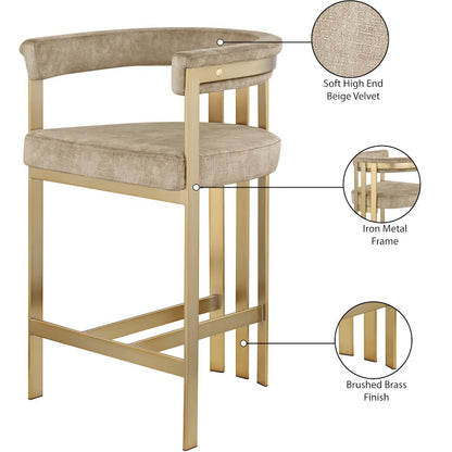 Marcello Beige Velvet Counter Stool, Set of 2