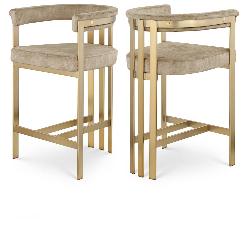 Marcello Beige Velvet Counter Stool, Set of 2