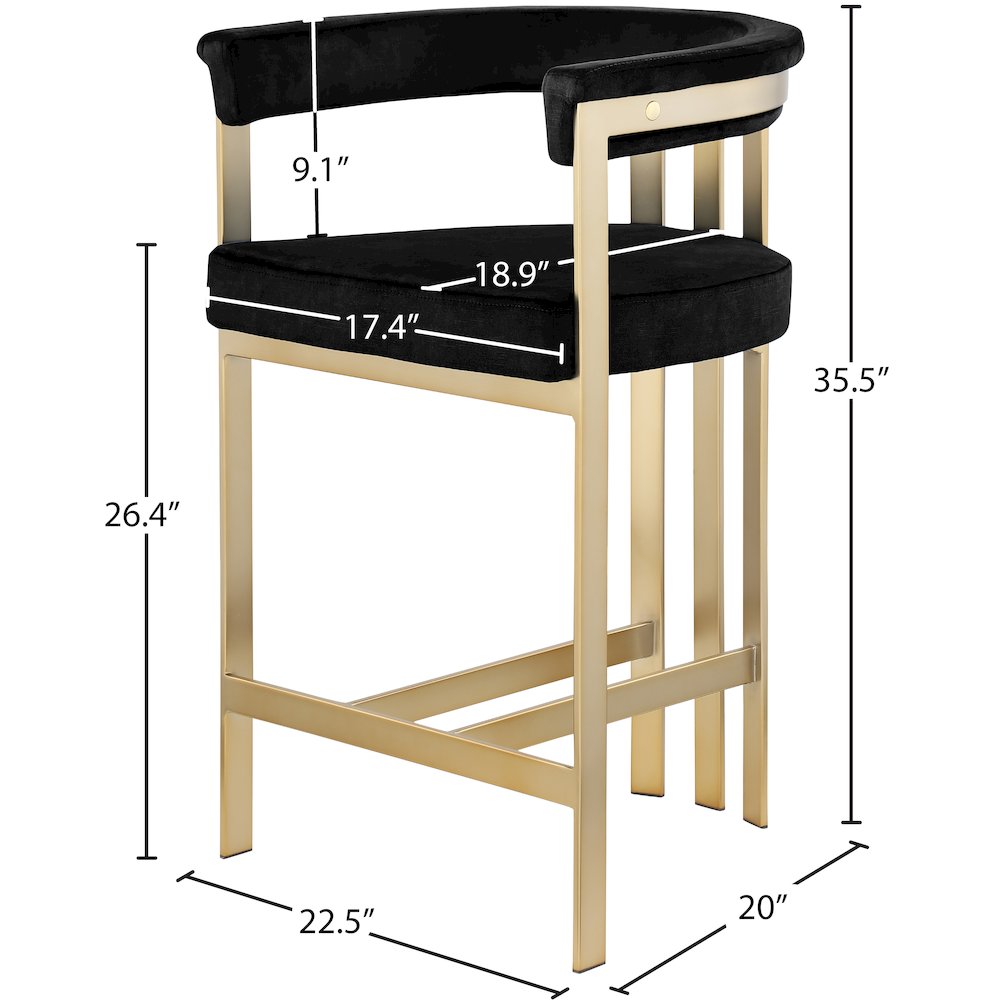Marcello Black Velvet Counter Stool, Set of 2