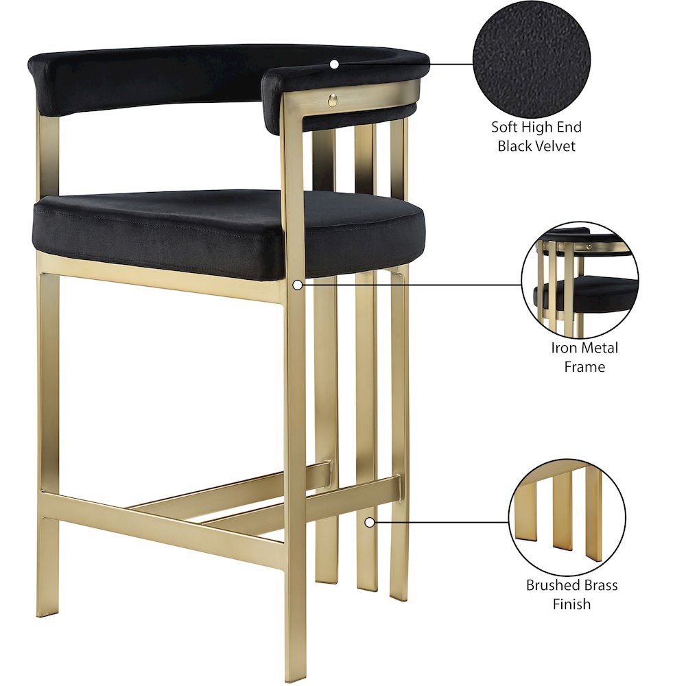 Marcello Black Velvet Counter Stool, Set of 2