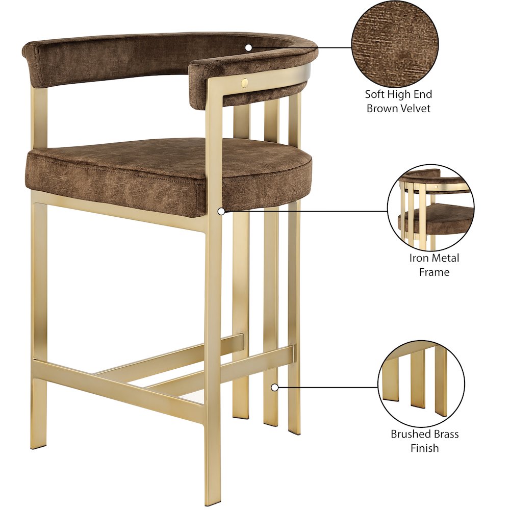 Marcello Brown Velvet Counter Stool, Set of 2