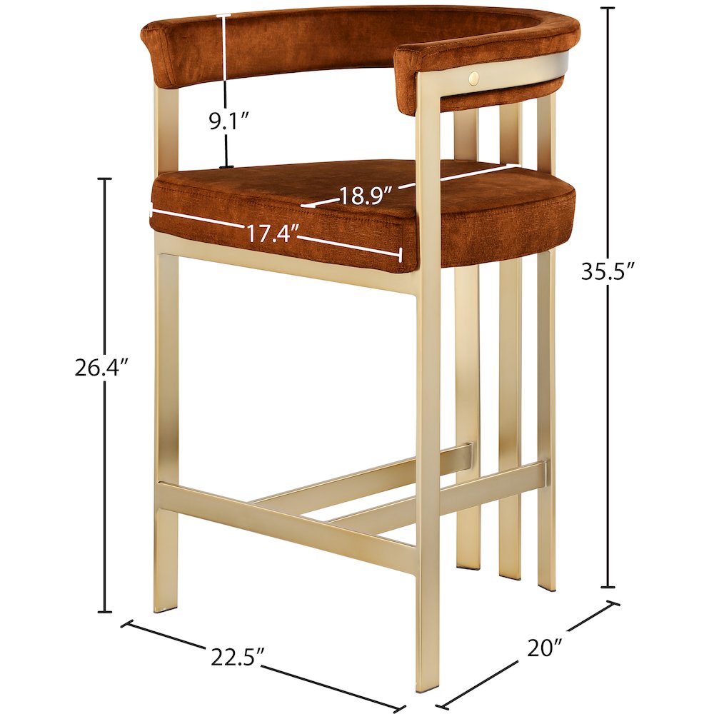 Marcello Cognac Velvet Counter Stool, Set of 2