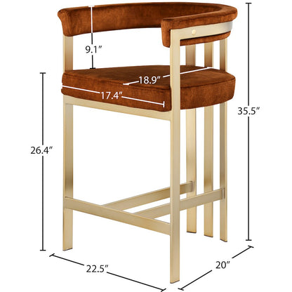 Marcello Cognac Velvet Counter Stool, Set of 2