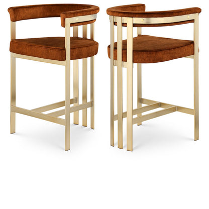 Marcello Cognac Velvet Counter Stool, Set of 2