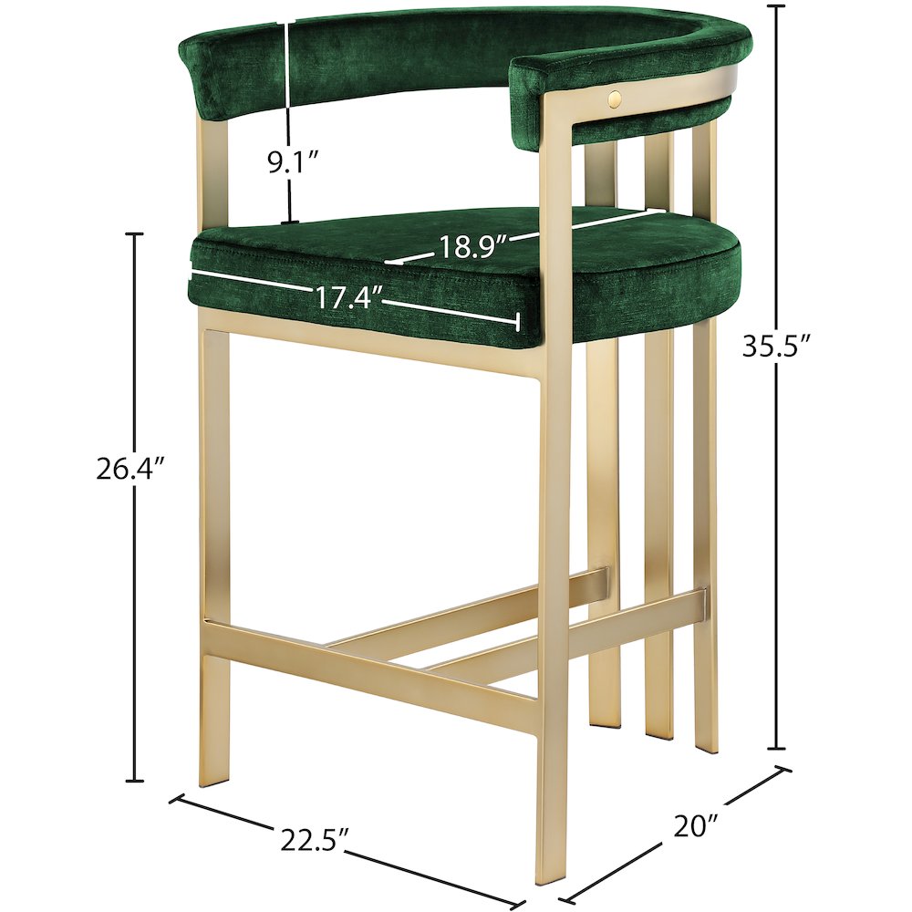 Marcello Green Velvet Counter Stool, Set of 2