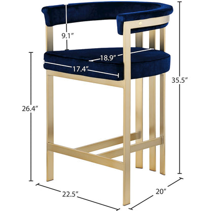 Velvet-Upholstered Counter Stools with Arms and Back, Set of 2, Navy Velvet