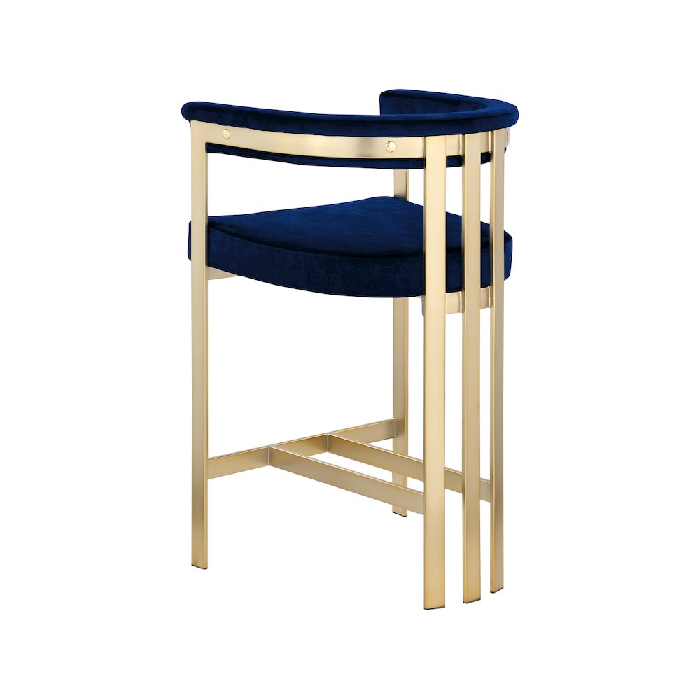 Velvet-Upholstered Counter Stools with Arms and Back, Set of 2, Navy Velvet