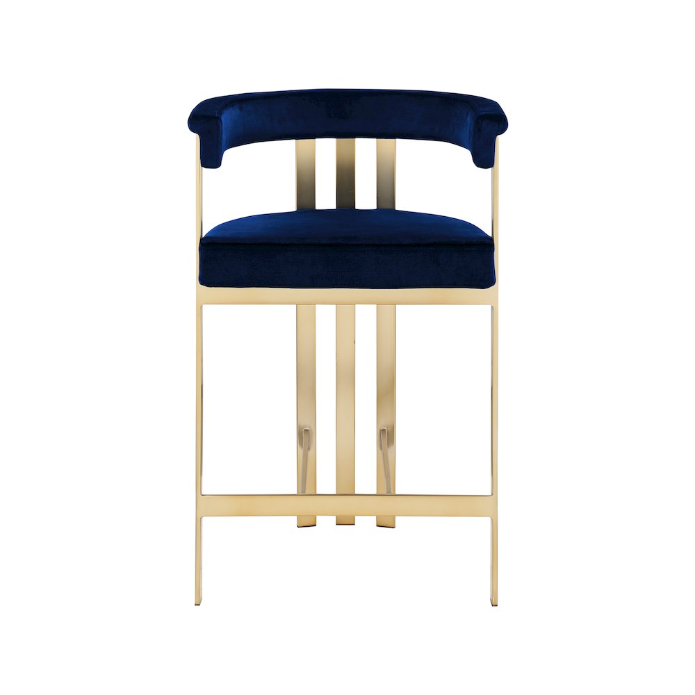 Velvet-Upholstered Counter Stools with Arms and Back, Set of 2, Navy Velvet