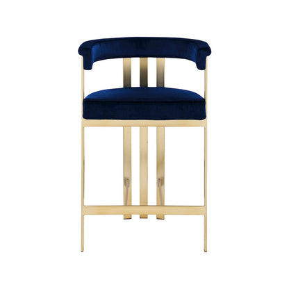 Velvet-Upholstered Counter Stools with Arms and Back, Set of 2, Navy Velvet