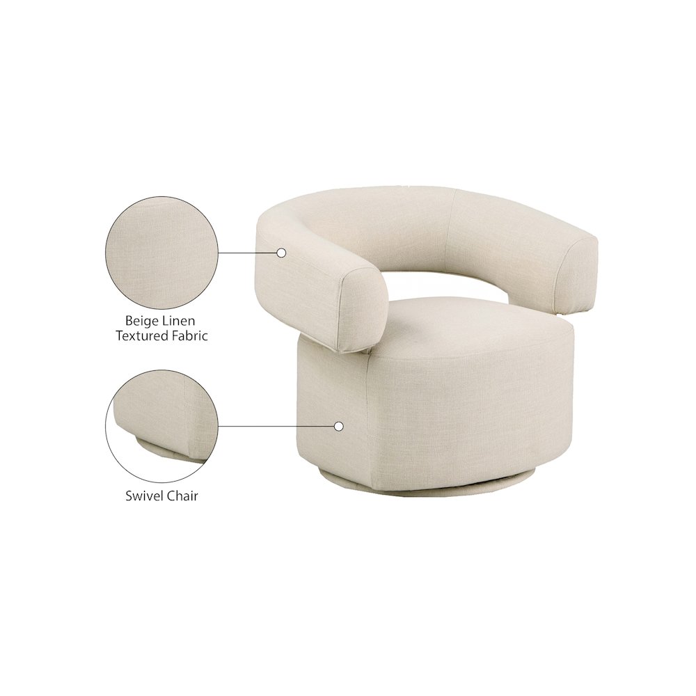 Niya Beige Linen Textured Fabric Swivel Accent Chair