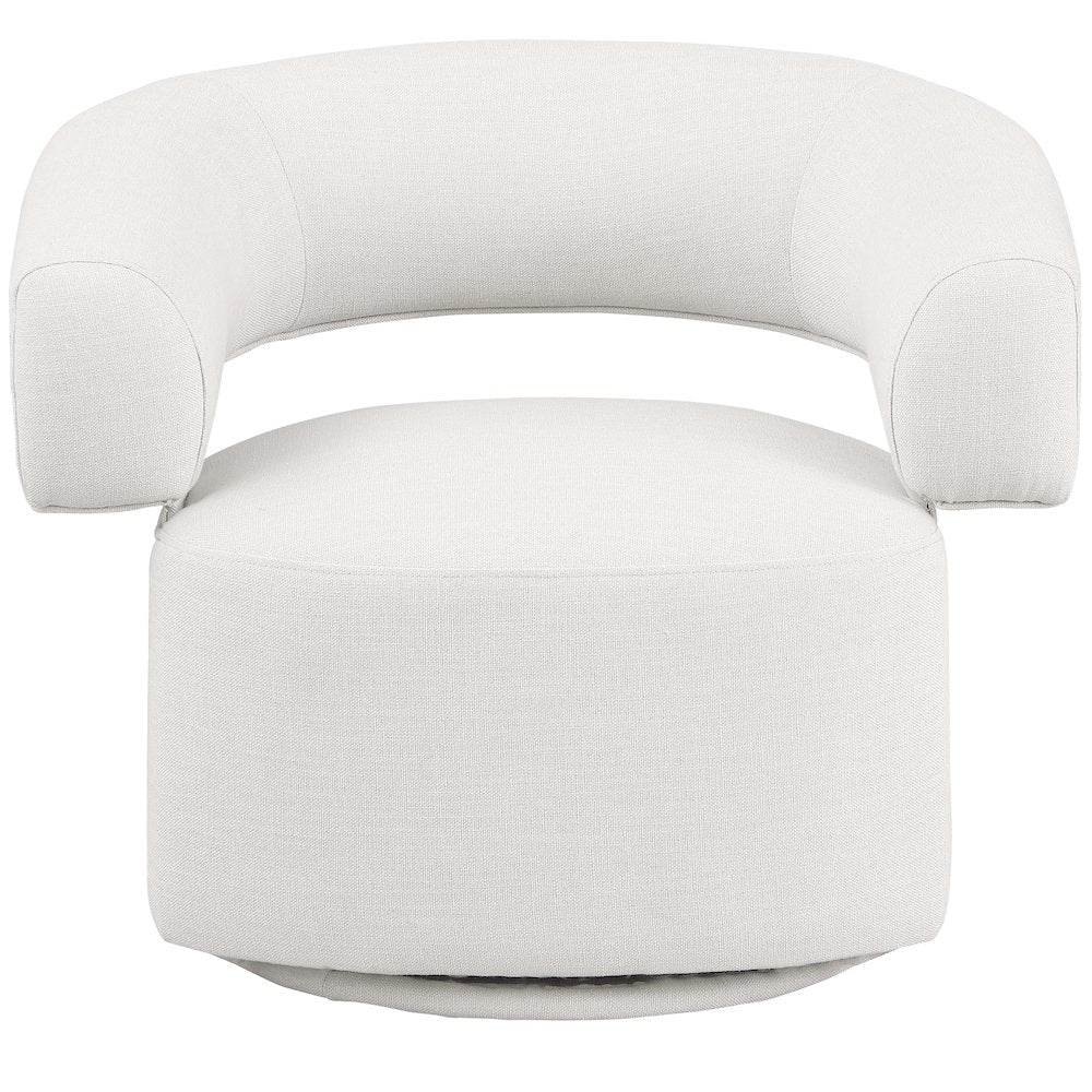 Niya Cream Linen Textured Fabric Swivel Accent Chair