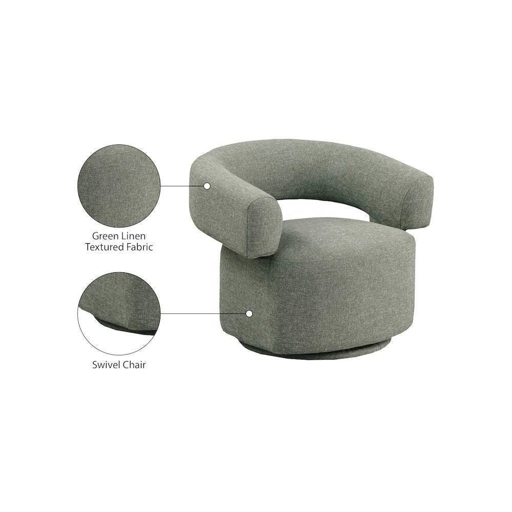 Niya Green Linen Textured Fabric Swivel Accent Chair