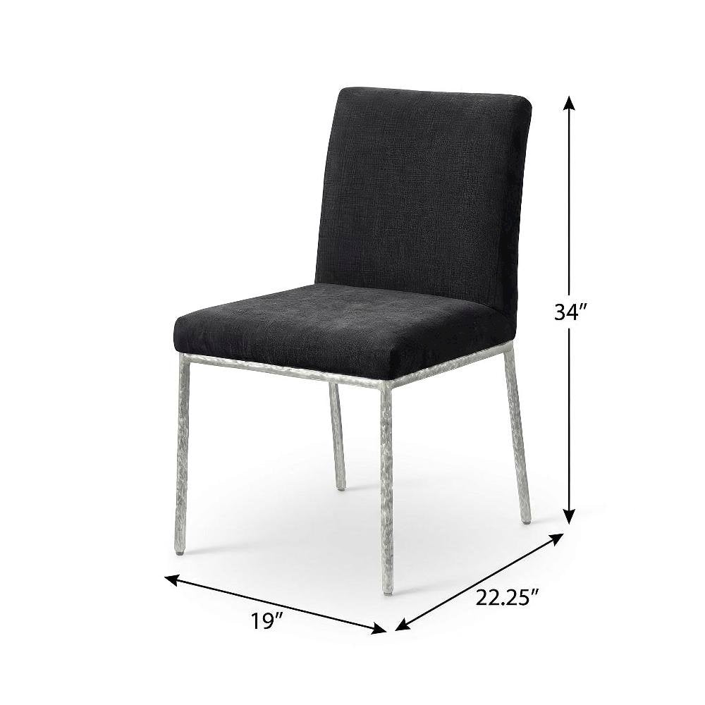Black Chenille Upholstered Dining Side Chairs Set of 2 with Contemporary Design